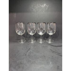 Silver Rimmed Wine Glasses Set of 4, Vintage Stemware, Midcentury 10 Oz, Barware
